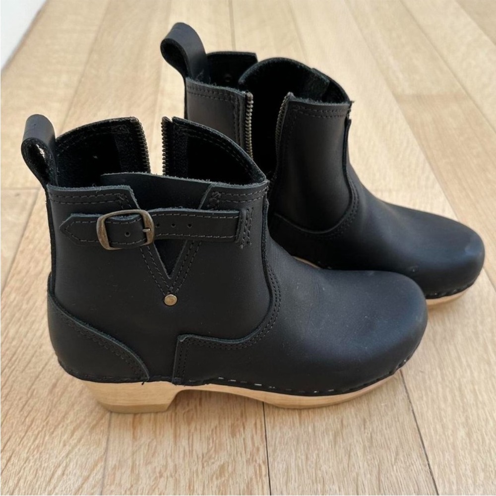 No. 6 Black Leather Clog Boots